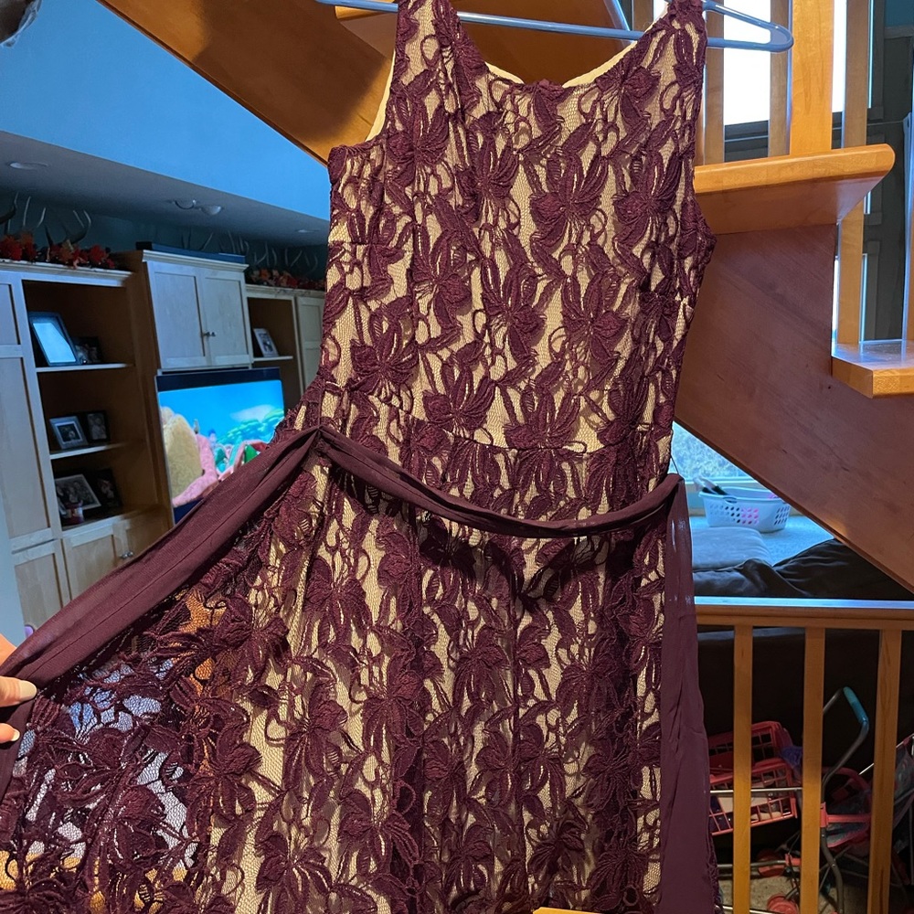 Dark purple and champagne lace dress